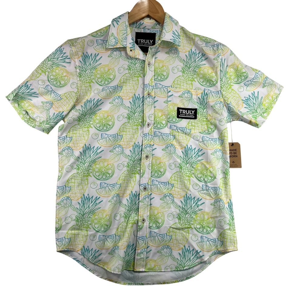 Truly Hard Seltzer Button Up Shirt Tropical Fruit‎ Print Short Sleeve Men Small